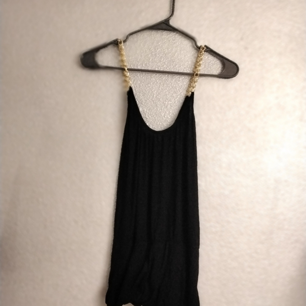 Poetry Women's Black Cami Top With Gold Chain Straps     Size S